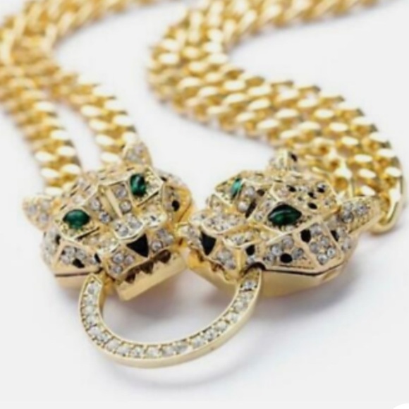 Leopard Necklace Stunning Crystal Door-knocker Dual Strand NY Style Adjustable - Picture 8 of 16